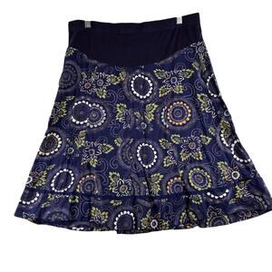 Mimi Maternity Knee Length Skirt Women's Medium Navy Blue Paisley Floral Comfort